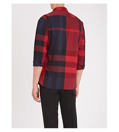 Shop Burberry Thornaby Check-print Regular-fit Cotton-blend Shirt In Bright Red