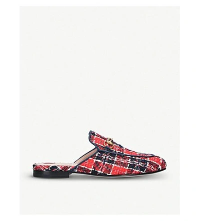 Shop Gucci Princetown Tweed Slippers In Blue