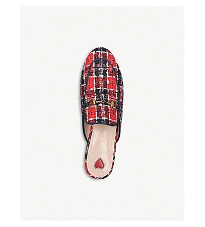 Shop Gucci Princetown Tweed Slippers In Blue
