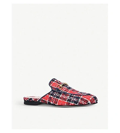 Shop Gucci Princetown Tweed Slippers In Blue