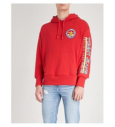 Shop Tommy Jeans Sailing Cotton-blend Hoody In Barbados Cherry