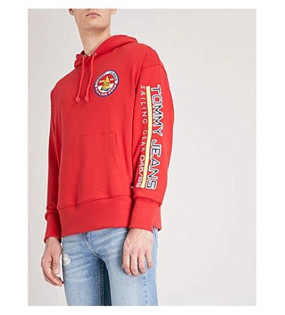 Shop Tommy Jeans Sailing Cotton-blend Hoody In Barbados Cherry