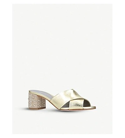 Shop Gina Janiero Jewel-embellished Leather Mules In Metal Comb