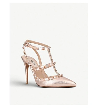 Shop Valentino Rockstud 100 Metallic-leather Courts In Gold