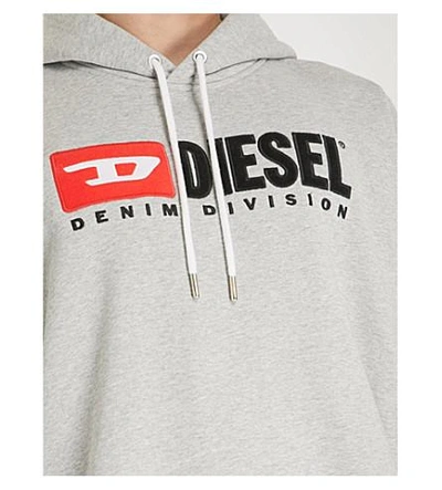 Shop Diesel S-division Cotton-jersey Hoodie In Light Grey Melange