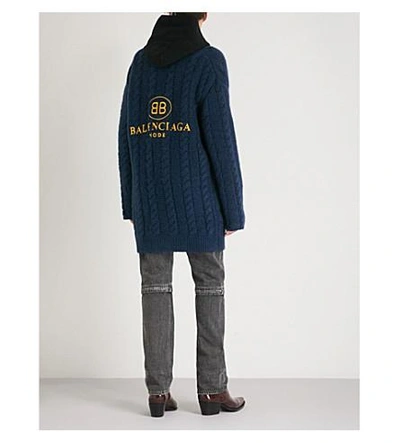 Shop Balenciaga Mens Dark Blue Oversized Knitted Cardigan In Marine