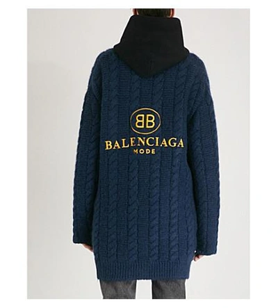 Shop Balenciaga Mens Dark Blue Oversized Knitted Cardigan In Marine