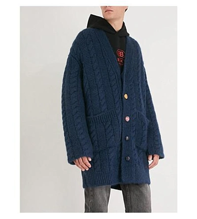 Shop Balenciaga Mens Dark Blue Oversized Knitted Cardigan In Marine