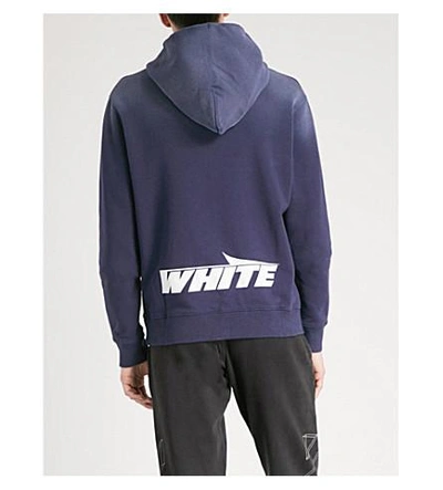 Shop Off-white Logo-print Cotton-jersey Hoody In Blue