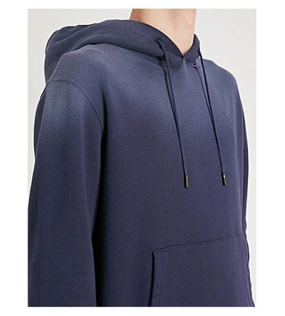 Shop Off-white Logo-print Cotton-jersey Hoody In Blue