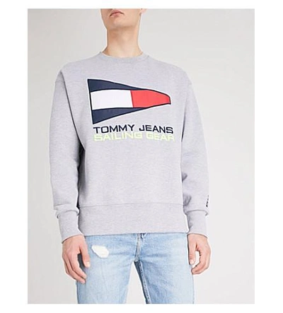 Shop Tommy Jeans 90s Sailing Logo Cotton-jersey Sweatshirt In Light Grey Htr