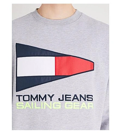Shop Tommy Jeans 90s Sailing Logo Cotton-jersey Sweatshirt In Light Grey Htr