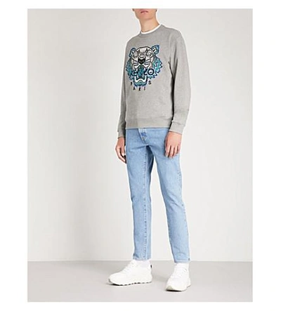 Shop Kenzo Tiger-embroidery Cotton Sweatshirt In Dove Grey