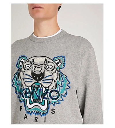 Shop Kenzo Tiger-embroidery Cotton Sweatshirt In Dove Grey