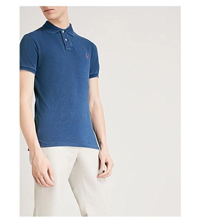 Shop Polo Ralph Lauren Slim-fit Cotton-piqué Polo Shirt In Medium Indigo