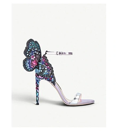 Shop Sophia Webster Chiara Embroidered Satin And Metallic Leather Sandals In Silver Com