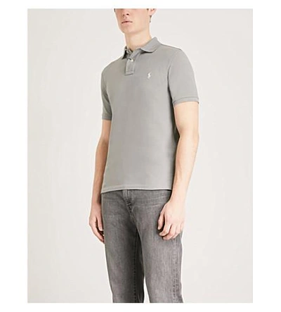 Shop Polo Ralph Lauren Slim-fit Cotton-piqué Polo Shirt In Perfect Grey/sp18