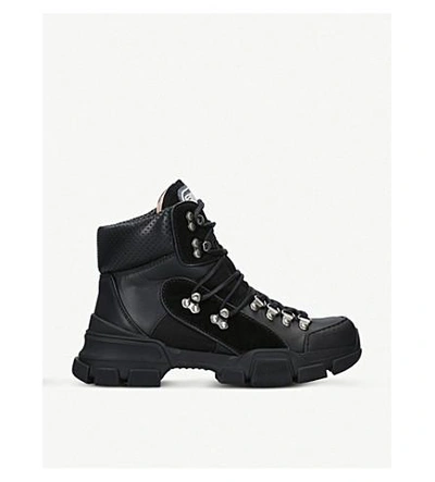 Shop Gucci Journey Leather And Canvas Boots In Black