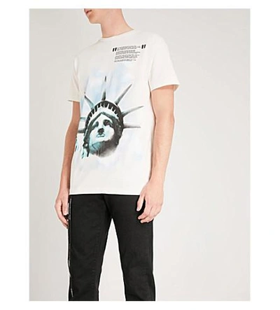 Shop Off-white Liberty Cotton-jersey T-shirt In White