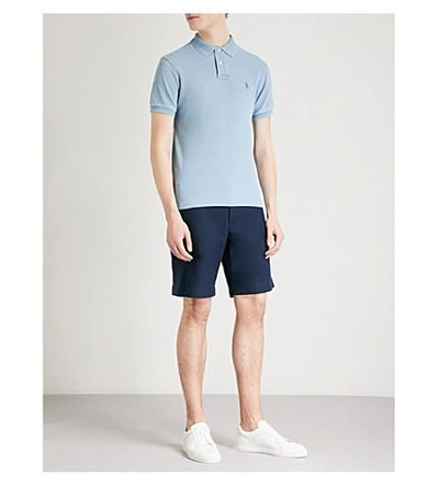 Shop Polo Ralph Lauren Slim-fit Cotton-piqué Polo Shirt In Light Indigo