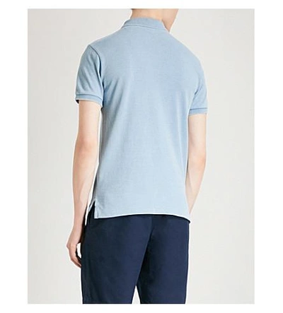 Shop Polo Ralph Lauren Slim-fit Cotton-piqué Polo Shirt In Light Indigo