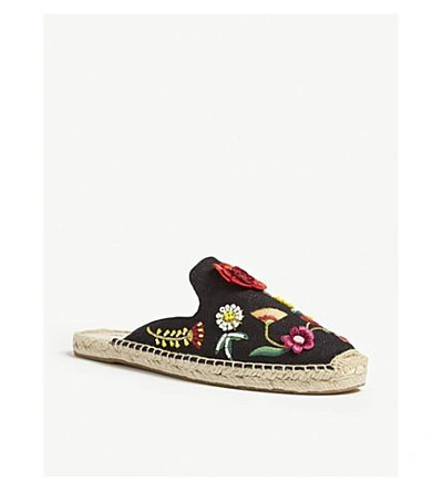 Shop Soludos Embellished Floral Mules In Black