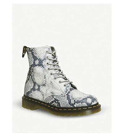 Shop Dr. Martens' 1460 Pascal 8-eye Snake-embossed Leather Boots In Light Grey Metallic