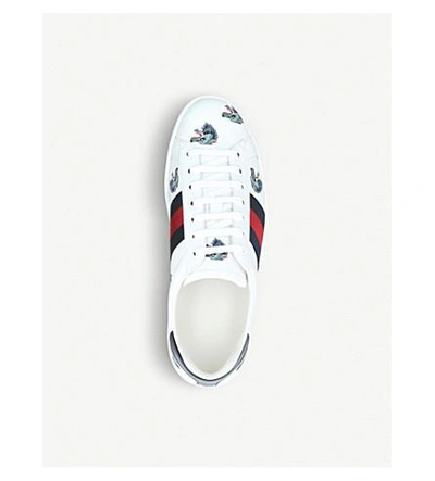 Shop Gucci New Ace Wolf-embroidered Leather Trainers In White/oth