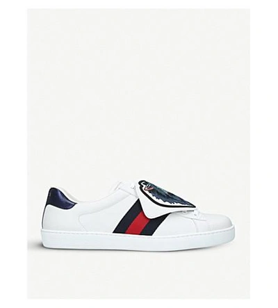Shop Gucci New Ace Wolf-patch Leather Trainers In White/oth