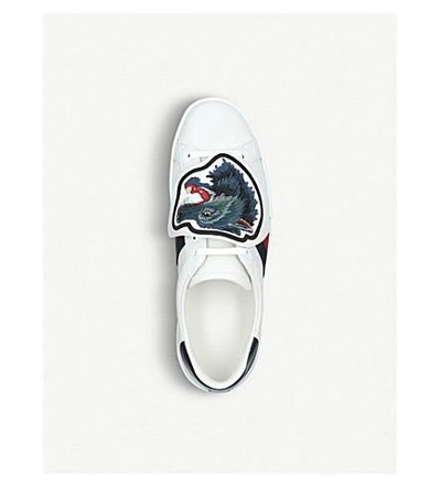 Shop Gucci New Ace Wolf-patch Leather Trainers In White/oth
