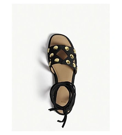 Shop Maje Studded Suede Sandals In Black