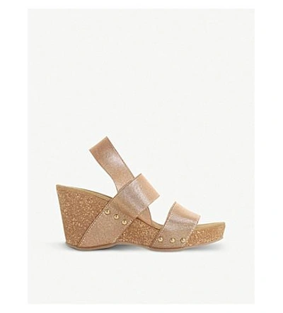 Shop Dune Kassii - Cork Wedge Studded Mule Sandal In Rose Gold-fabric