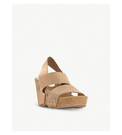 Shop Dune Kassii - Cork Wedge Studded Mule Sandal In Rose Gold-fabric