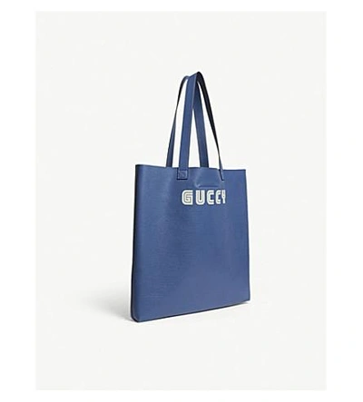 Shop Gucci Elton John Grained Leather Tote In Blue