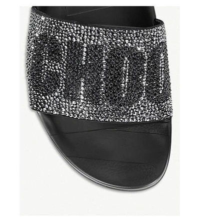 Shop Jimmy Choo Rey Glitter Sliders In Black Mix