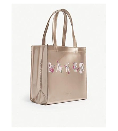 Shop Ted Baker Bricon Small Floral Icon Tote In Rose Gold