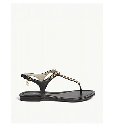 Shop Karen Millen Studded Flat Faux-leather Sandals In Black