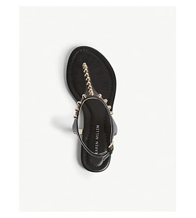 Shop Karen Millen Studded Flat Faux-leather Sandals In Black