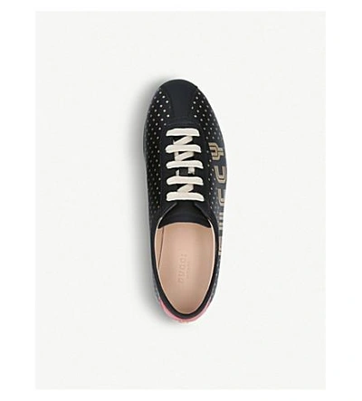 Shop Gucci Falacer Guccy Print Leather Low-top Trainers In Blk/other