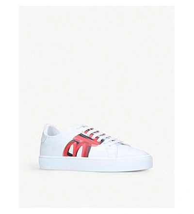 Shop Burberry Westford Graffiti-print Leather Low-top Trainers In Red