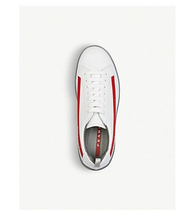 Shop Prada Line-detail Leather Trainers In Bianco