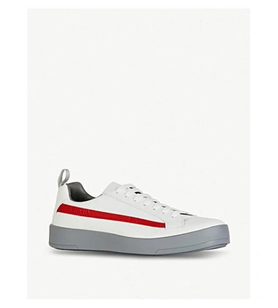 Shop Prada Line-detail Leather Trainers In Bianco