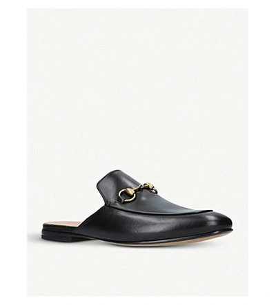 Shop Gucci Mens Black Princetown Leather Slippers