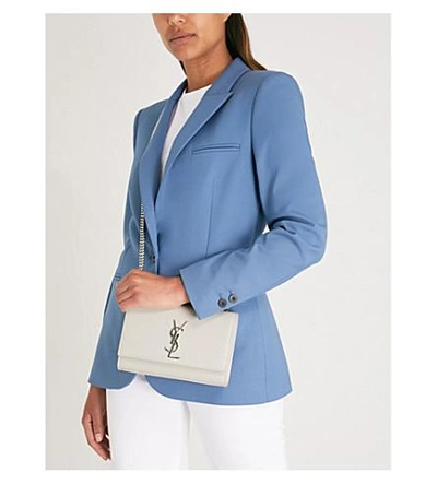 Shop Saint Laurent Ladies Icy White Monogram Kate Pebbled Leather Shoulder Bag