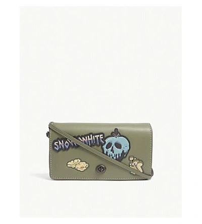 Shop Coach Dark Disney Snow White Dinky Leather Cross-body Bag In Bp/army Green