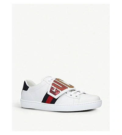 Shop Gucci New Ace Sequin-embellished Leather Trainers In White