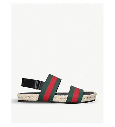 Shop Gucci Juan Web-striped Leather And Canvas Sandals In Red Comb