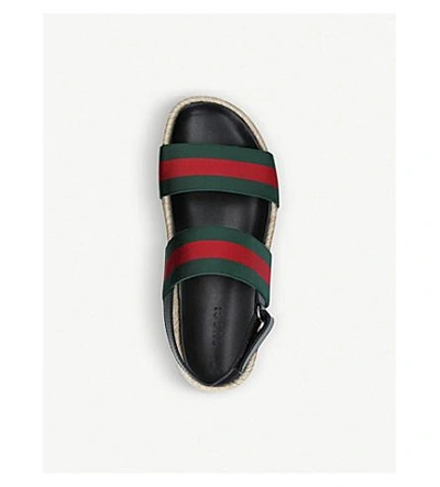Shop Gucci Juan Web-striped Leather And Canvas Sandals In Red Comb