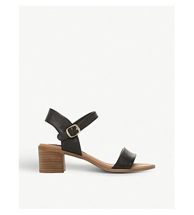 Shop Steve Madden April Leather Strap Mid-heeled Sandals In Black-leather