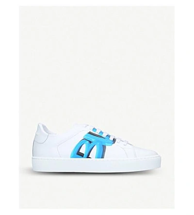 Shop Burberry Westford Graffiti-print Leather Low-top Trainers In Blue